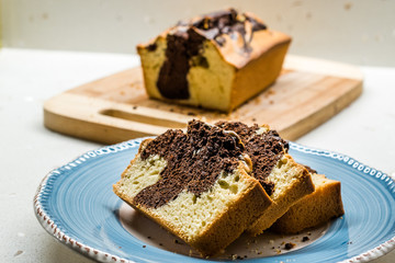 Marble Cake Slices in Plate. Ready to Eat.