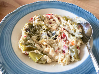 Turkish Food Roasted Green Pepper with Yogurt and Mayonnaise / Kavrulmus Biber Kozlemesi.