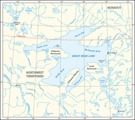Fototapeta na wymiar Detailed map of the Great Bear Lake Northwest Territories canada