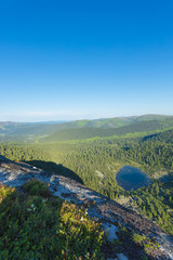 Very beautiful mountain landscape. A panoramic view from the mountain pass in Siberia