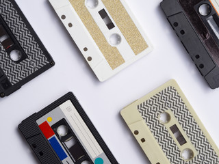 Fototapeta premium Top view close-up shot cassette tape collection