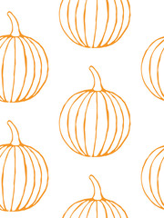 Vector seamless pattern with hand drawn outline pumpkins. Garden vegetable background. Template for fabric, wrapping paper, harvest festival or halloween decoration. Contour image