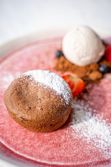 Chocolate Fondant with Banana Ice-Cream in Luxury Restaurant
