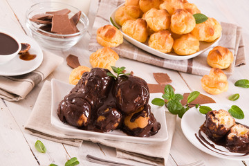 Chocolate profiteroles.