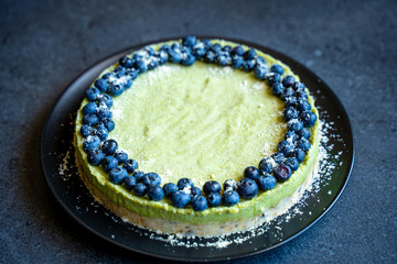 Homemade Avocado Raw Cake with Blueberries, Healthy Paleo Vegan Recipes