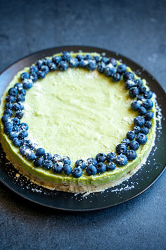 Homemade Avocado Raw Cake with Blueberries, Healthy Paleo Vegan Recipes