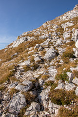Fototapeta na wymiar Rocky path towards peak Tosca