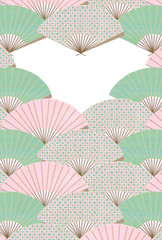 和風イラストのハガキデザイン　扇子の青海波　年賀状　