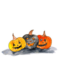 Halloweem pampkins. Drawing halloween decor elements. Greeting halloween card.