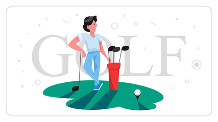 Man play golf. Person holding club and ball.