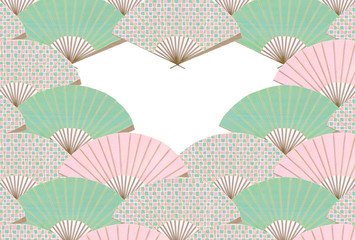 扇子の青海波　和柄のハガキデザイン　年賀状　