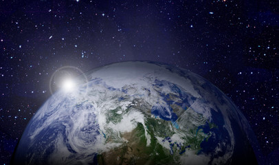 Terre dans l& 39 espace extra-atmosphérique. Éléments de cette image fournis par la NASA