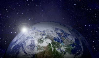 Fotobehang Volle maan en bomen Aarde in de ruimte. Elementen van deze afbeelding geleverd door NASA