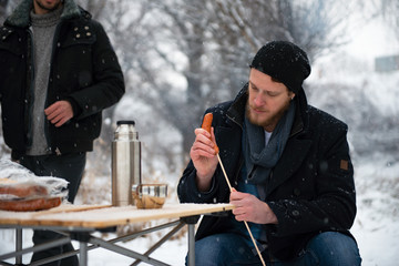Preparing Sausage for winter barbecue
