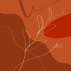 Terracotta Floral Line Art Print Abstract Modern Digital Painting Fashion Scandinavian Style Color Liquid Shapes Abstraction Poster Contemporary Print Burnt Orange Vector Illustration