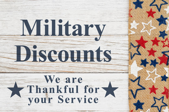 Military Discounts message with stars on a weathered whitewash wood