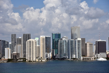 Skyline of the Miami, Florida, view from the sea port. 