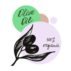 organic hand-drawn in graphic style olives and leaves and napc olives organic for use in design, italian cuisine, natural oil, packaging, card, food
