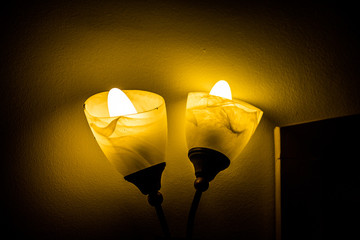 Lamp Shade in a domestic interior on a background of wallpaper.
