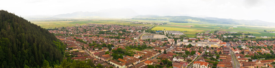 Fototapeta premium Panorama of Rasnov city seen from above.