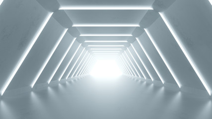 Sci-fi passageway with fluorescent lights 3D render