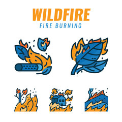 Wildfires and Fire disaster. Filled outline icons design. vector illustration