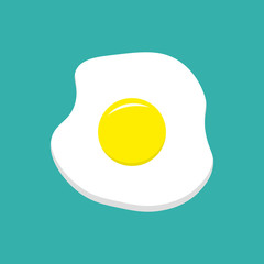 Fried egg flat icon. Fried egg closeup. Fried egg isolated on blue background