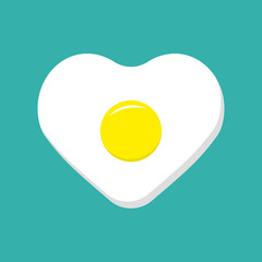 Fried egg in the shape of heart. Vector illustration in cartoon flat style