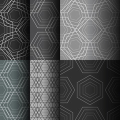Set of abstract seamless patterns of different lines, which form geometric shapes. Background for business cards, websites, design of furniture and interior design. Vector illustration.