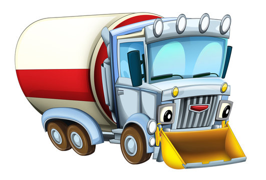 recommend clip art: cartoon happy cistern truck with snow plow isolated on white background - illustration for children