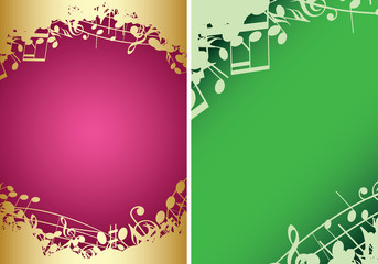 red and green backgrounds a4 with music notes - vector musical decorations