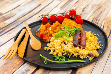traditional moroccan dish couscous salad with Sausage