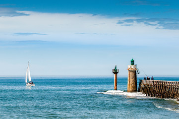 Capbreton, wooden jetty with lighthouse