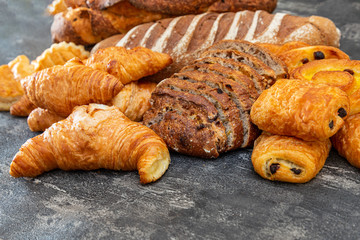 freshly baked French bread table background