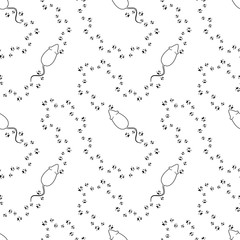 Mouse, rat paw prints minimalistic seamless pattern. Black and white vector illustration.