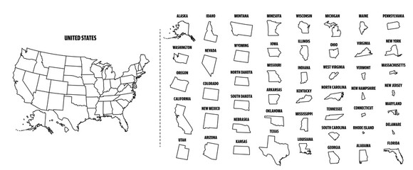 USA outline map with each State isolated. 