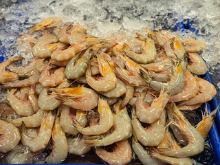 iced fresh shimps in market