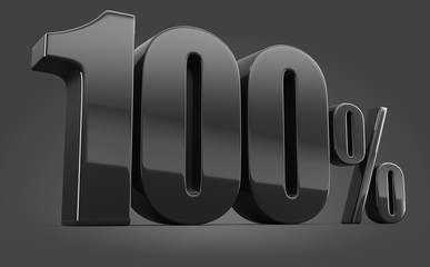 Black percent on a gray background. Black Friday. 3d rendering illustration for advertising. Hundred.