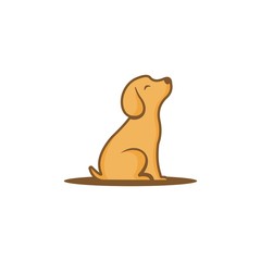 happy golden retriever puppy dog playing in the ground vector logo design