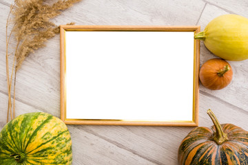 Autumn composition. Frame mockup horizontal A4