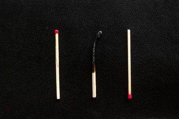 Matches for danger concept on black background top view
