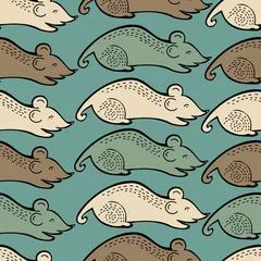 Fotobehang Seamless vector pattern with cute colourful mouses.  © Tatiana Lapteva