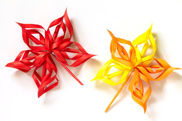 Fototapeta premium Crafts from paper Children's on isolate on white background. Autumn decor. Top view flat lay.