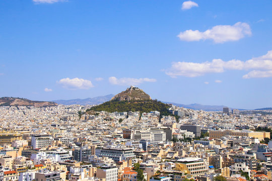 View to Athens and Mount Lycabettus, Greece