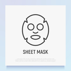 Facial sheet mask thin line icon. Modern vector illustration for beauty shop.