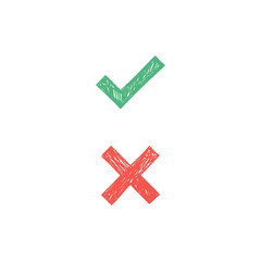 Obraz premium Checkmark doodles. Green tick and red x. Hand drawn check marks.