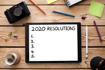 To Do list For New Year 2020, Over Head View Of Work Desk.