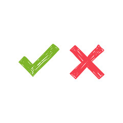 Obraz premium Checkmark doodles. Green tick and red x. Hand drawn check marks.