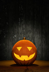 Halloween Pumpkin with Dark Black Wood Background Vertical Design Template