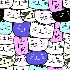 Cute cat seamless pattern background. Vector illustration.